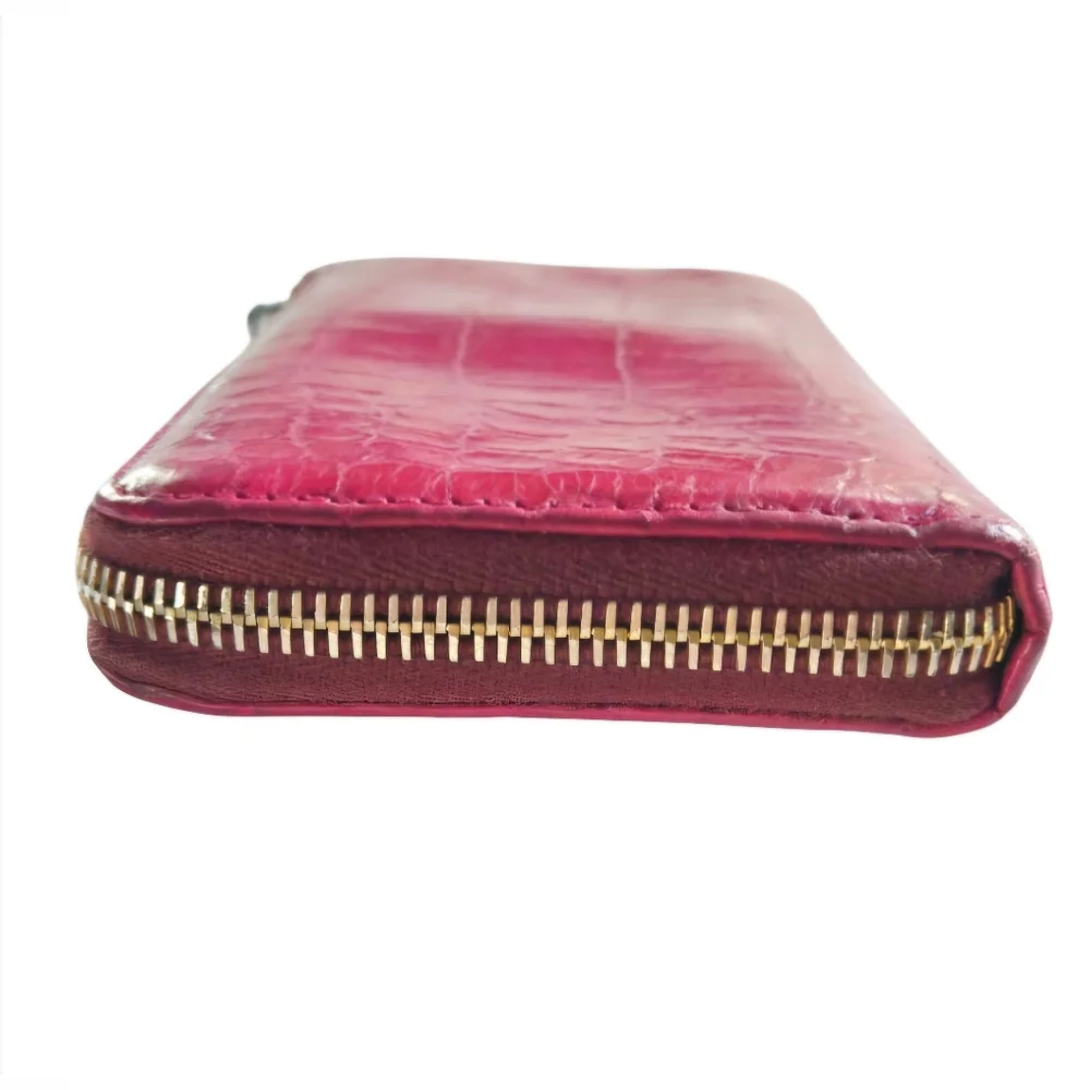 Miu Miu Dark Fuchsia Croc Embossed Leather Long Zip Wallet With COA - Picture 6 of 12